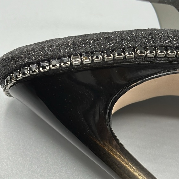 Good American Black Glitter Jeweled Strappy High Heels Square Toe Women's Size 7 - Picture 8 of 8